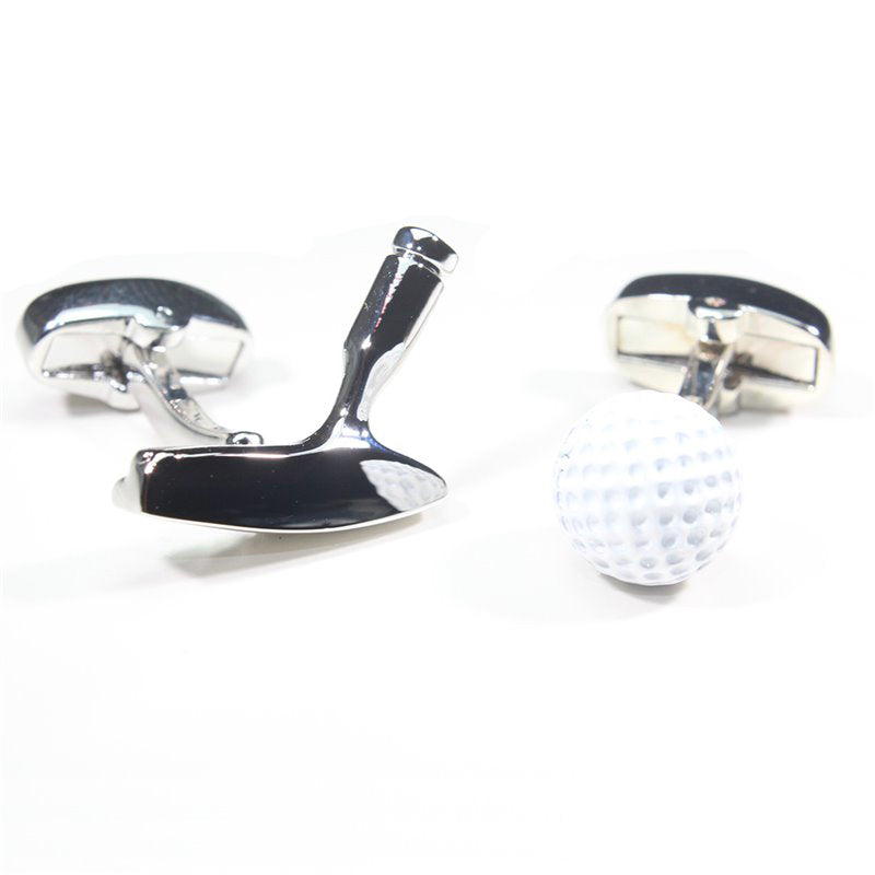Mancuernillas Metalicas Esmaltadas en forma de putt y pelota de golf blanca