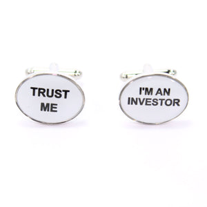 Mancuernillas metalicas con texto: Trust Me - Im an Investor (Inversionista)